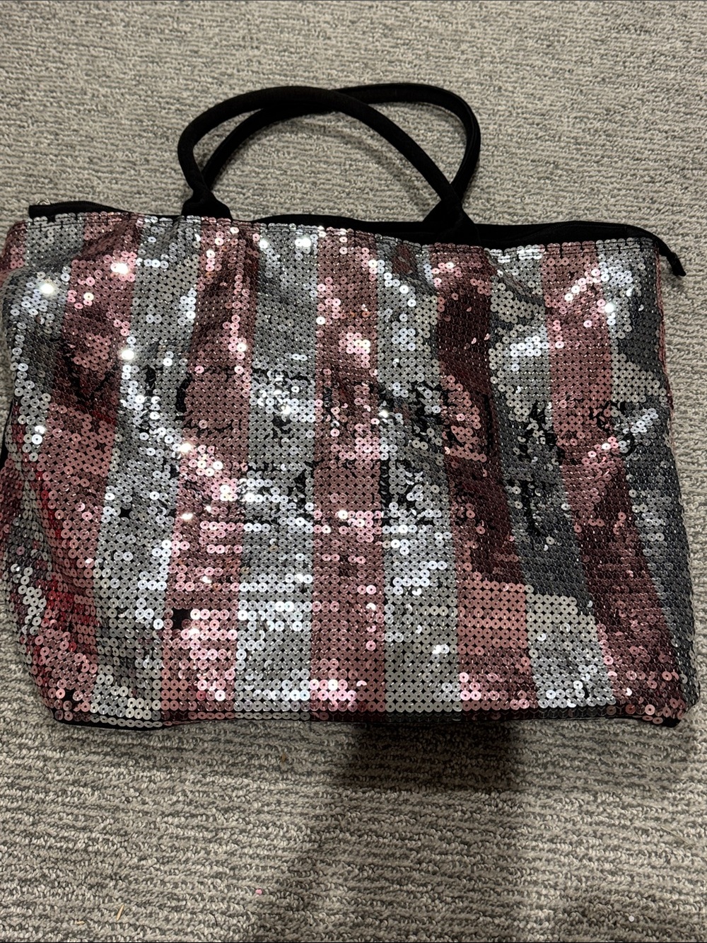 Victoria’s Secret Sequin Stripe Tote Bag in Pink and Silver